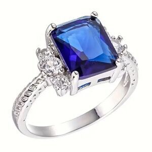 The Debutant In Blue cocktail ring in silver sz 9